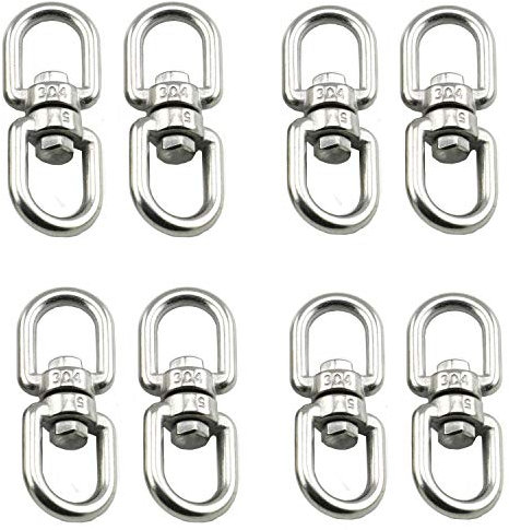 HAN SHENG 8 Stück M5 Edelstahl Doppelendige Drehhaken Öse zu Auge Swivel Schäkel Ring Verbinder für Marine Festmacher Swivel Baum Schaukel Hängende Hängematte Hängende Drehvorrichtung