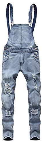 FANSU Herren Jeans Latzhose Overall, Arbeitshosen Lange Jeanshose Retro Denim Arbeitslatzhose Jumpsuit Destroyed Ripped Multifunktion Hose Arbeitskleidung (3XL,Hellblau)