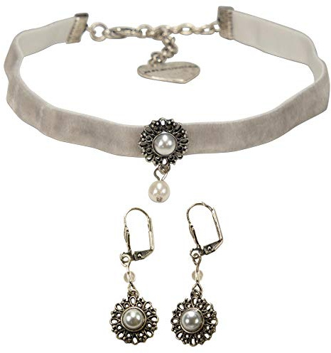 Alpenflüstern Trachtenschmuck-Set Trachten-Samt-Kropfband und Ohrhänger Helena - Damen-Trachten-Schmuck, Trachtenset Trachtenkette und Trachten-Ohrringe in traditionellen Farben SET050