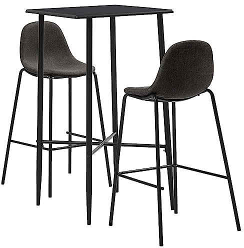 vidaXL Bar Set 3-TLG. Tresen Bartisch Barstuhl Stehtisch Bistrotisch Bartresen Küchenbar Küchentisch Tresentisch Tisch 2 Barhocker Stoff Dunkelgrau
