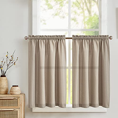 TOPICK Tende Passante tenda da bistrot Filtro della luce porta finestra balcone stile country roulotte corte rustiche soggiorno doccia tenda per interni 2 pezzi 90L x 60A cm, Marrone