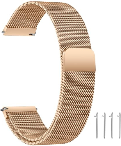 LYYLTX Edelstahl Mesh Uhrenarmband 20mm Metall Ersatz Armband Magnetverschluss Smartwatch Schnellverschluss Uhren Watch Strap Rosegold Ersatzband Für Damen Herren