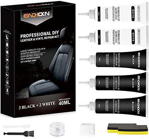 Leder Reparatur Set - Endhokn Leder Autositze, Sofas, Lederbekleidung, Ledertaschen, Gürtel, Reisetaschen Usw Kratzer, Löcher, Verschleiß Kunstleder Reparatur Set(3 Schwarz und 2 Weiß)