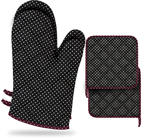 LEFUNDA® Gants de Cuisine et maniques Cuisine (Set de 4), Gant Cuisine résistants à la Chaleur en Coton, Gant Barbecue, Gants de Four pour Cuire, Cuisiner, Griller BBQ Gants