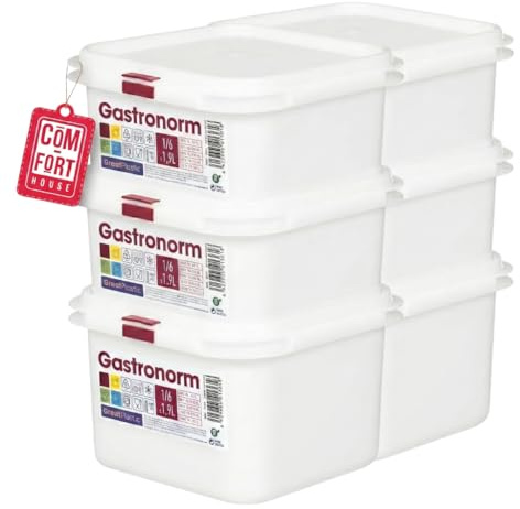 COM-FORT HOUSE Tupper Hermético Cuadrado 1,9L Pack 6 – Recipientes de Plástico con Tapa, Reutilizables, Aptos Microondas y Congelador, Color Blanco – Uso profesional en restaurantes y hostelería