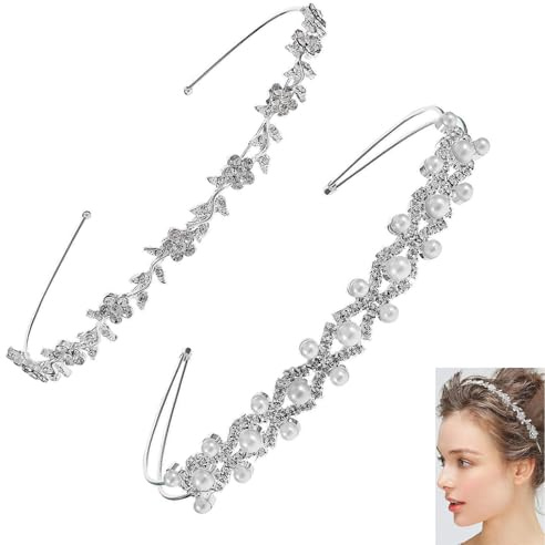 Csirnto 2 Stück Faux Perlen Strass Braut Haarreif Silber Hochzeit Haarband