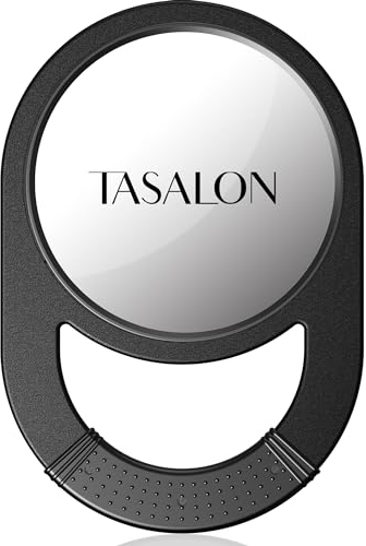 TASALON Unzerbrechlicher Handspiegel, Salon- und Friseurspiegel mit Griff, Rutschfester Griff für Reisen, Make-up, Rasur und Dusche, Schwarz