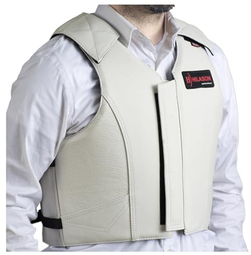 HILASON Safety Bull Riding Vest Protective Leather White | Equestrian Unisex Rodeo Men & Women