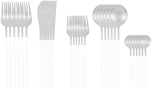 30 stücke matt schwarz gold edelstahl bestecke set messer gabel löffel silberware schreider set hochzeit geburtstag abendessen geschirr essgeschirr (Color : Matt White Silver)