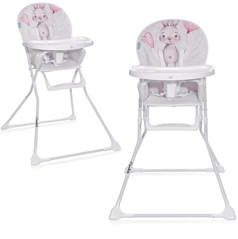 Lorelli Kinderhochstuhl klappbar, Kinderstuhl Cookie, Hochstuhl für Babys ab 6 Monate bis 15 kg, klappbarer Babyhochstuhl mit 5-Punkt-Sicherheitsgurt, weiß