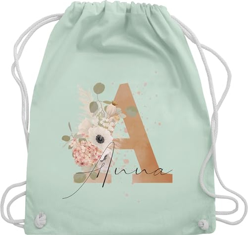 Turnbeutel Rucksack - Initialen - Watercolor Anfangsbuchstabe I Geschenk mit Initiale Geschenke - Unisize - Pastell Grün - kindergartentasche schulkind beutel buchstaben a turnsack