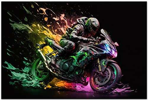 Printonia Leinwand-bild 120x80 cm Kawasaki Ninja Motorrad Motorräder Abstrakt Art Wandbild Bilder Dekoration Deko Kunstdruck