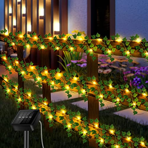 YUNYODA Efeu Girlande Lichterkette, 10m Künstlich Efeu Solar Lichterkette Außen Wasserdicht, künstliche Pflanzen Girlande mit 100 LED-Licht für Hochzeit Terrasse Garten Party Wanddekoration