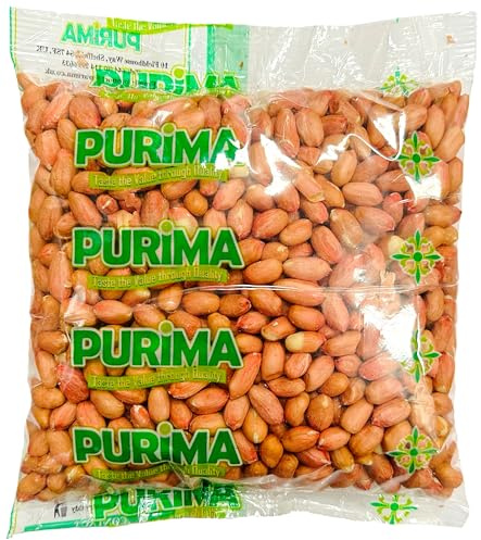Pale Pink Skin Peanuts 1Kg - Raw Whole Skinned Peanut Nuts - Natural Bulk Ready to Eat Edible Nut for Human Consumption – Unsalted Unroasted Shelled Paleskin Kernels Jugu (Packaging May Vary) PURIMA