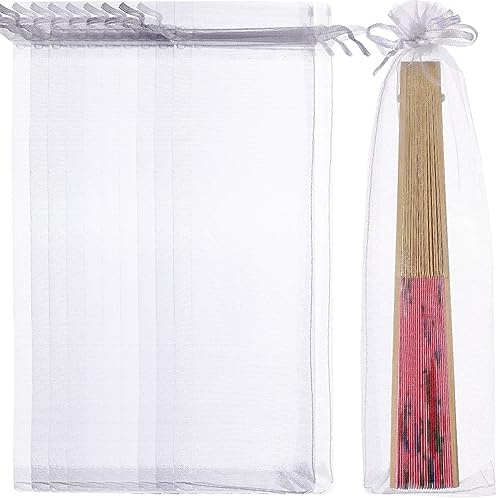 Abaodam 200 Piezas Bolsas De Para Boda Bolsas Selladas De Con Cordón De Abanico De Mano Bolígrafos De Joyería Transparentes De Organza
