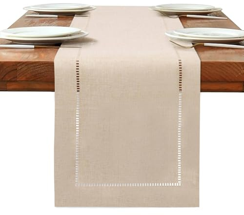 BAZIOE Chemin de Table Beige Lin 180 x 32 cm Chemin de Table Moderne Aspect Lin et Lavable pour Table à Manger Décoration de Table Meuble