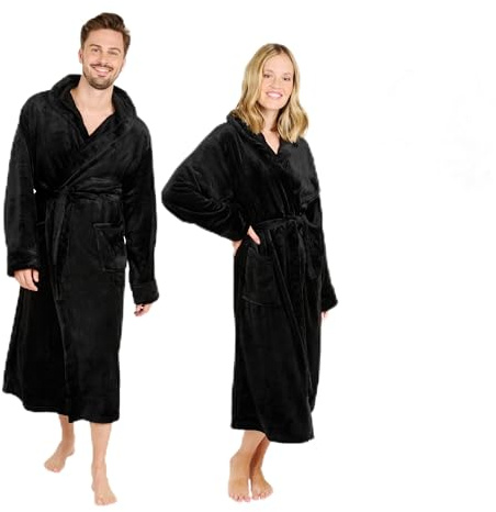 Blumtal - Accappatoio donna e uomo - morbido accappatoio in pile con cappuccio e pratiche tasche frontali, certificato Oeko-TEX®, taglia L, colore nero