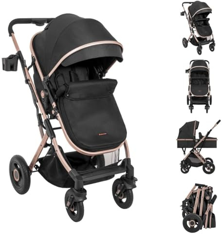 Kikkaboo Kinderwagen Scarlett 2 in 1 umbaubar, Fußabdeckung, Wickeltasche, Korb schwarz
