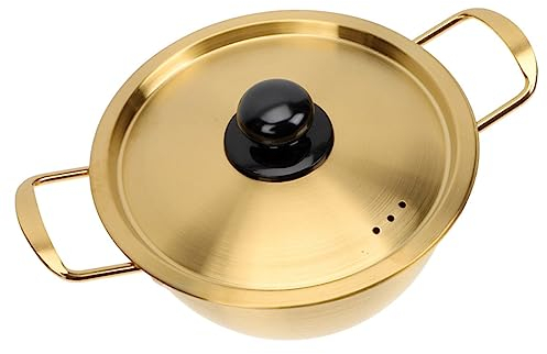 TOPBATHY Olla Inoxidable Para Ramen Con Tapa Cacerola Multifuncional De Cocina Para Abiertos y Cocinas De Inducción Utensilio Práctico y Portátil Con Doble Asa Para Calentar Sopa y Pasta