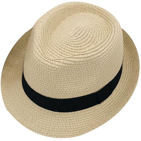 YJZQ - Sombrero de paja estilo panamá para niño, verano, gorra plegable, sombrero de sol, para playa, sombrero de panamá, tradicional, niño, sombrero de ocio para cabeza, 52-53 cm, beige, 52-53