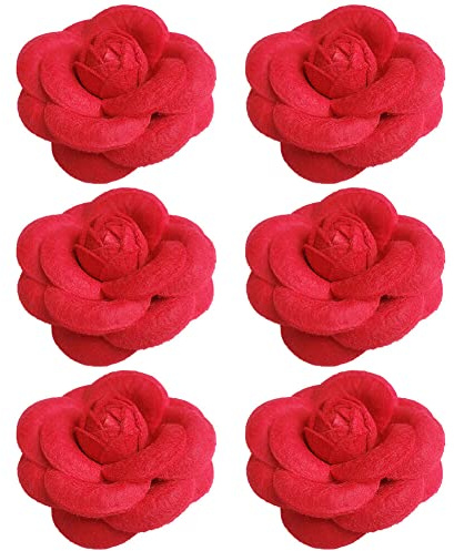 Frauen Blume Brosche,6PCS Blumen Brosche Stoff, Niedlich Stoff Pin Hochzeit Abzeichen Blume Brosche Kamelie Stoff Brosche Anstecknadel Brust Pin, für Mädchen Geschenke (Rot)