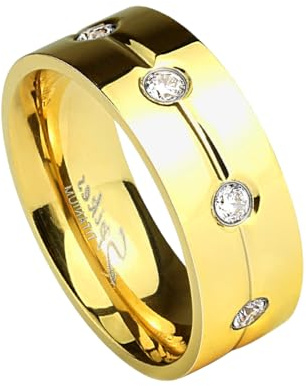 Paula & Fritz® Ring Damen Gold Zirkonia Titan-IUM Grade 2 Größe 49 (15,6) - 67 (21,3) 6-mm 8-mm breit Partnerring Verlobungsring Memoire-Ring Herrenring