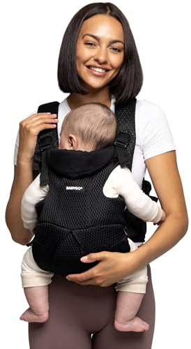 BABYGO® AirMesh™ Baby Carrier with Built-in Dribble Bib | from 0 to 18 Months | Adjustable, Lightweight and Breathable AirMesh™ Technology | Black