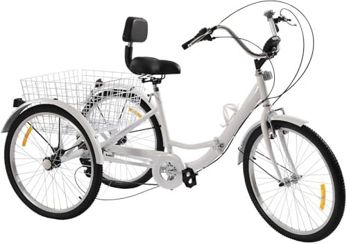 Dreirad Erwachsene Bike Mit LED Licht GemüSekorb Faltbares Klappbar Korb Fahrrad Lastenfahrrad RäDer Senioren Trike Stabiler Dreieckiger Struktur Radfahren Bequem 24 Zoll 3 RäDer 7 Gang