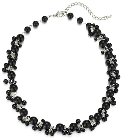 Bulinlin Perlen Kette Damen Perlen Statement Choker Kette Boho Bunt Modeschmuck Geburtstag Geschenke für Frauen(Black)