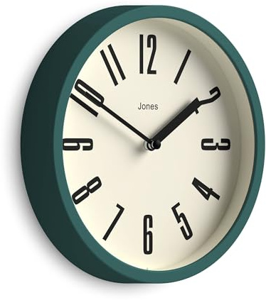 JONES CLOCKS® Hot Tub Wanduhr | Kleine Retro-runduhr | 20cm | Dunkelgrün | Leicht lesbare Zahlen | Ideal für küche, büro, kinderzimmer, großen oder kleinen Raum