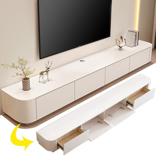HYANXUE Moderner TV-Ständer, Entertainment-Center Mit 2 Schubladen Und Regalen, Großer Medienkonsolentisch, TV-Schrank Mit Stauraum Für Das Wohnzimmer(Weiß,300CM)