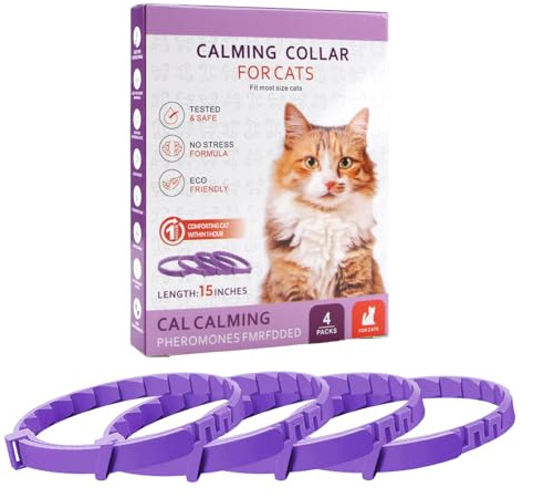 Beruhigendes Katzenhalsband 4 Stück mit Natürlichen Pheromonen, Lila, Einstellbar, Anti-Stress für Kleine und Große Katzen, Wirkt Bis zu 30 Tage