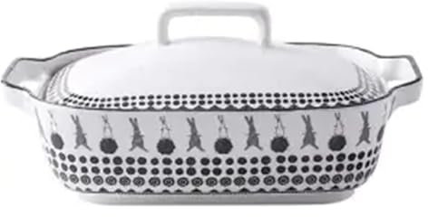 SHEDIE Baking Pans,Baking Tray,CreativeBaking Tray,with Lid Ceramic Double Ear Baking Pan Baked Rice Baking Tableware Set Kitchen Bakeware Cake Mold Baking