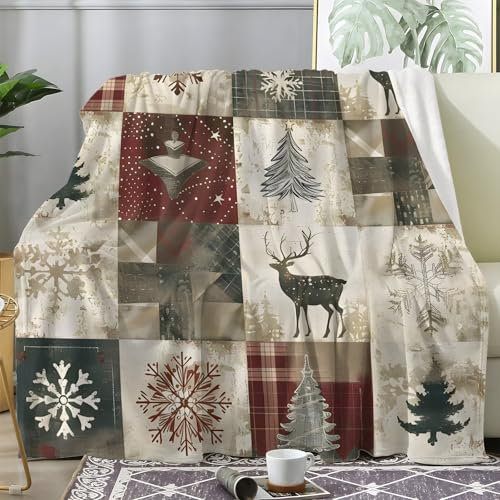 Plaid Noel, Couverture Patchwork, Plaid Polaire Flocon de Neige de Renne, Plaid Canape en Flanelle, Couverture lit 1 Personne, Couverture Polaire Douce et Chaude, 150x200 cm - Y-757