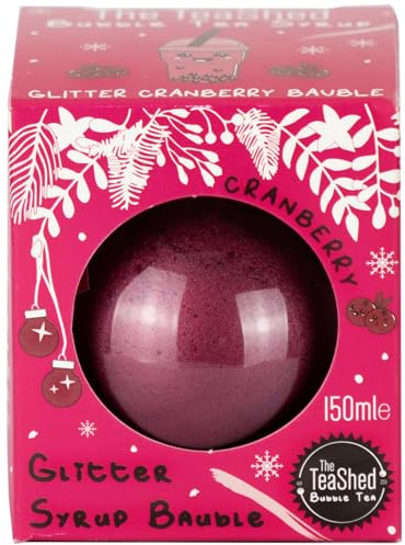 Glitter Cranberry Bubble Tea Fruit Syrup Bauble | Perfect for Christmas |150ml 5 Servings | Use with popping boba juice pearls | Vegan | By THE TEASHED