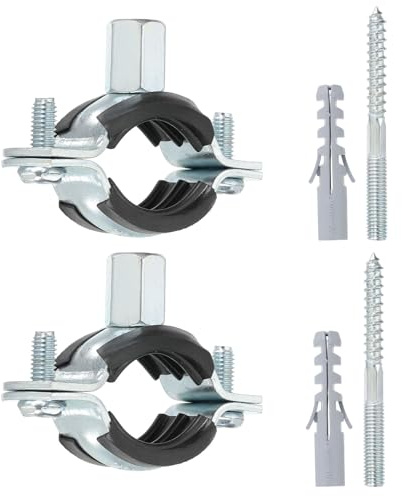 PATIKIL 0.9-1.1/23-28mm Split Ring Pipe Hanger, 2 Pcs Heavy Duty Adjustable Pipe Bracket Clamp Galvanized Iron Wall Ceiling Mount Pipe Strap Support with Screws & Expansion Tube, Black