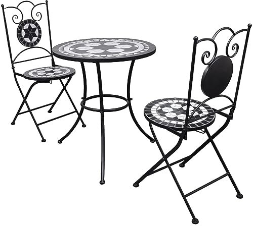 Xichuzi 3-TLG. Bistro-Set, Bistrotisch Mit 2 Stühlen, Gartenset Tisch Und Stühle, Balkontisch Klein, Bistroset, Keramikfliese Schwarz/Weiß