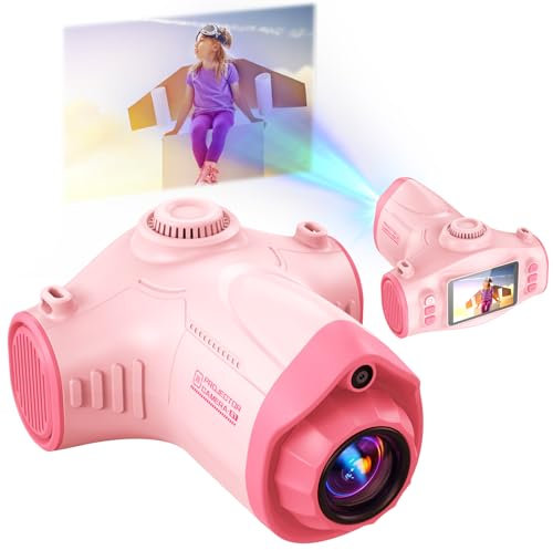 Appareil Photo Enfant, 48MP 1080P 3 en 1 Projecteur Appareil Photo Numérique Enfant avec Carte de 32 Go Trépied Caméra Cadeau de Noël Jouet pour 3 4 5 6 8 7 9 10 11 12 Ans Garçons et Filles, Rose
