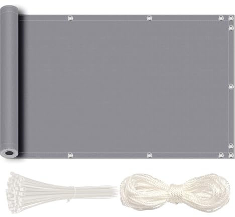 MEEYI FrangiVista Balcone Ringhiera 130x500cm Frangivista Balcono Telo Frangivista Impermeabile Resistente al Vento con Fascette Corde per Privacy Patio Recinzione Grigio