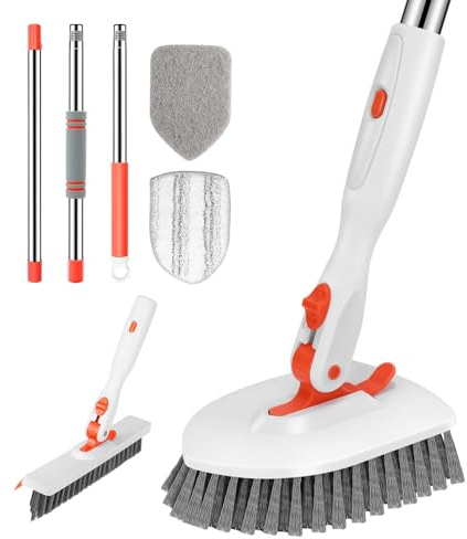SetSail 4-in-1 Tile Tub Floor Scrubber with V-Shaped Grout Brush, Orange