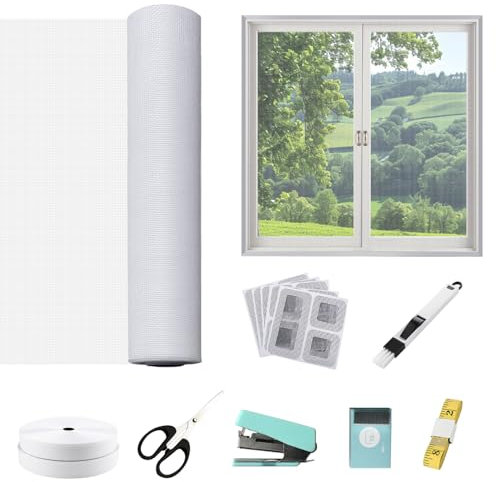Mosquiteras Para Ventanas de Fibra de Vidrio Ajustable,Viene Con Adhesivo de Velcro y Herramientas de Instalación,Sin Taladra,Mosquitera Ventana a Prueba de Insectos y Gatos (Blanco, 130x150cm)
