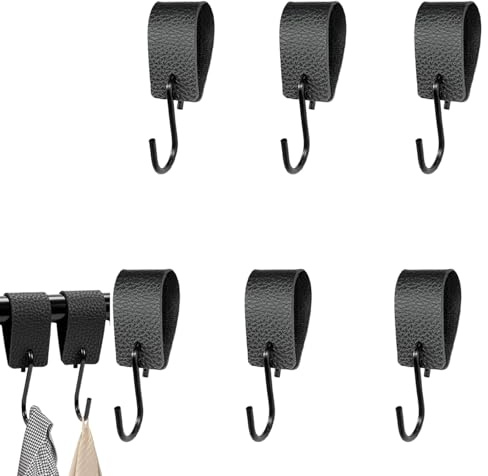 Smavles Crochets en S en Crochet, 6Pcs Crochet Suspendre avec Boucle en Cuir en Forme de S Crochets en Métal Crochets Pour Cuisine Salle de Bain Chambre à Coucher,Mini Crochets en S (Noir)