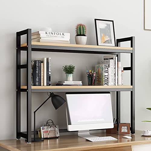 2 Capas Estantería Pequeña De Sobremesa - Librería Multifuncional De Sobremesa para Ordenador, Estantería De Sobremesa Bricolaje, Estantería De Escritorio Extensible, para Oficina/cocina(Black)