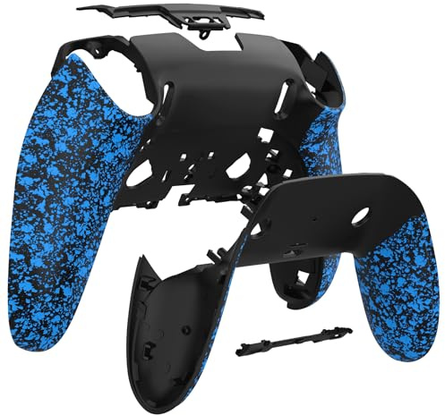 eXtremeRate Custom Back Housing Bottom Shell & Repair Back Cover Compatible with p-s 5 Edge Controller, Non-Slip 3D Splashing Cover, DIY Replacement Back Case & Clip Shell - Textured Blue