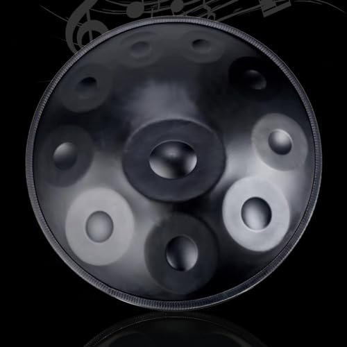 22 Zoll Premium-Handpan-Instrument in d-Moll, 9 Noten, 10 Noten, 12 Noten, Handpan-Trommel für Meditationskonzerte, Geschenk, schwarze Handpan für Erwachsene (Farbe: Schwarz, 440 Hz, Größe: 10 Noten
