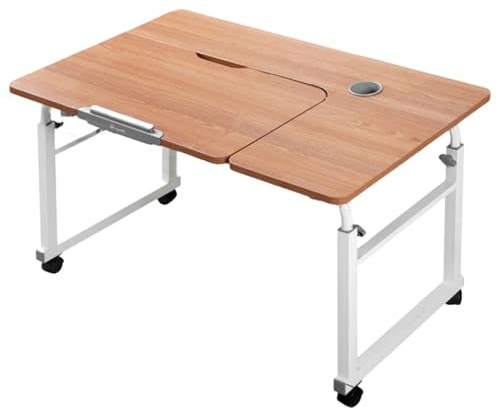 Table de lit réglable avec roulettes – Bureau de lit mobile pour ordinateur portable, table de chevet réglable en hauteur, plateau de lit roulant, idéal pour la maison et le bureau