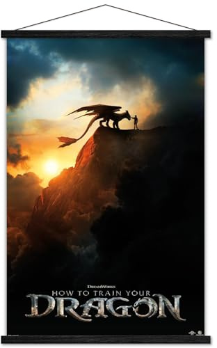 Trends International How To Train Your Dragon (2025) - Teaser One Sheet Wall Poster with Magnetic Frame, 34L x 22.4W, Print and Black Hanger Bundle