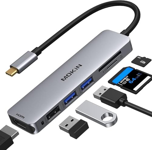MOKiN USB C Hub, 6 in 1 HDMI Adapter für MacBook Pro/Air Mac Dongle | USB C Adapter mit 4K HDMI, USB 3.0/2.0, SD/microSD, USB C HDMI Adapter für MacBook Pro/Air, Lenovo, Dell, HP