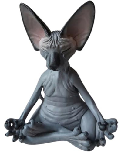 SZJFYMQ Cat Meditate, Figuras coleccionables para Gatos, Meditación Sphynx Cat Estatua Coleccionable Zen Yoga Pose Buda Estatua de Gato para decoración de Oficina en Casa, Gris Oscuro