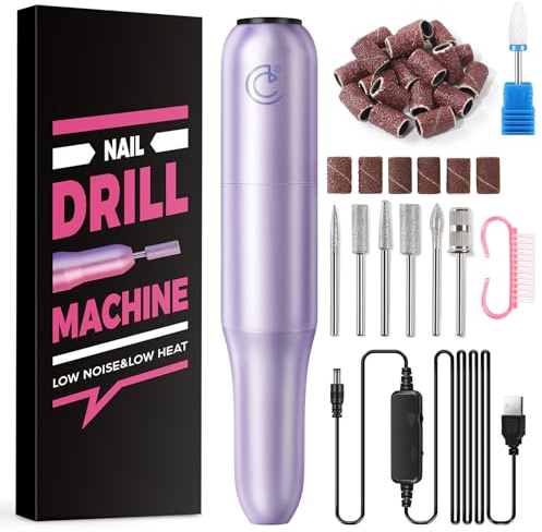 COSCELIA Ponceuse pour Ongles Professionnel, 20000 RPM Lime a Ongle Electrique avec Pointe en Céramique, Vitesse et Direction Réglables, Portable Nail Drill Kit de Manucure et Pédicure